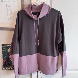 Athleta Two-Tone Cowl Neck Pullover with drawstring waist